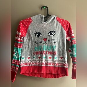 Kids' Meowy Christmas Cat Sweater - Red and Gray